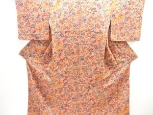 縮緬地　型染　花鳥模様小紋着物